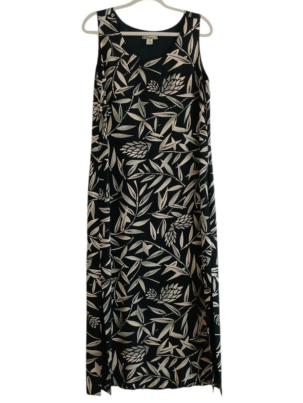 TOMMY BAHAMA 100% Silk Tropical Botanical Maxi Dress Women's 12 Side Slits Lined